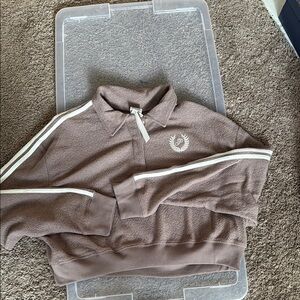 Brown Buttoned-Pullover with White Stripes